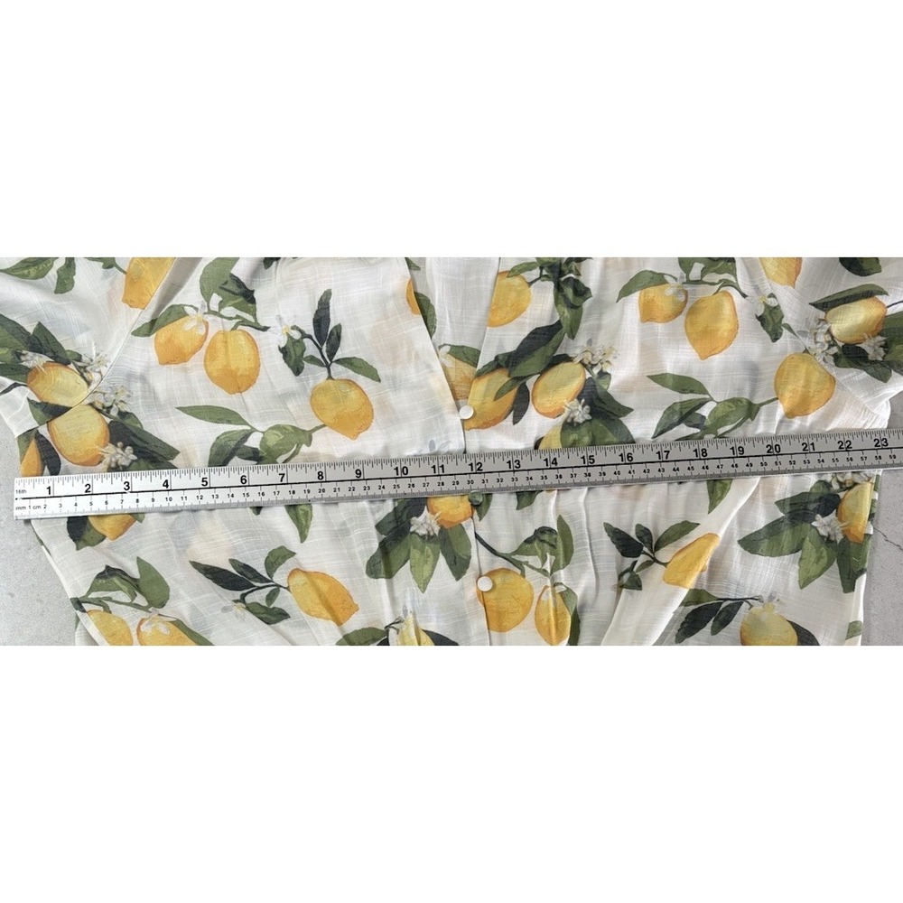 C By One Lemon Print Tie Front Blouse Top Large NWOT Cropped Short Sleeve Boho - Picture 8 of 10